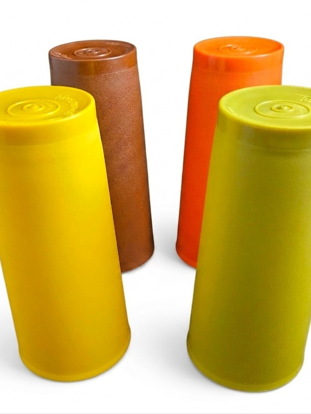 VTG Tupperware Tumblers 18 oz 1348 Harvest Colors Yellow Orange Green Brown 70s